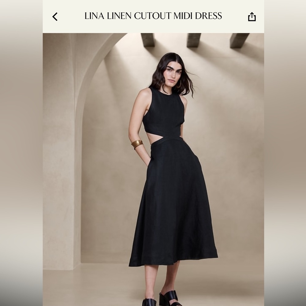 Lina linen midi cut out dress - black 0 petite  - banana republic